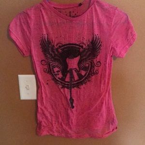 Pink burnout guitar tee